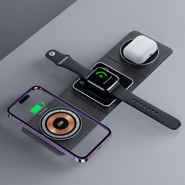 3-in-1 Foldable Wireless Charging Station - Charges iPhone, Apple Watch & AirPods Simultaneously