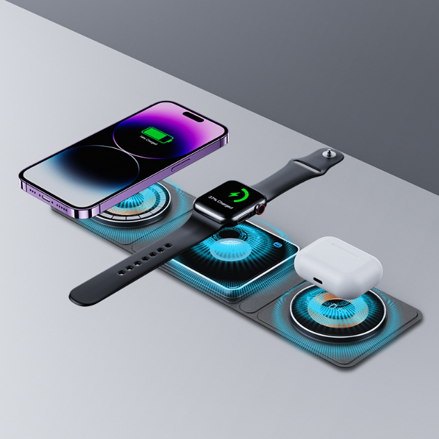 3-in-1 Foldable Wireless Charging Station - Charges iPhone, Apple Watch & AirPods Simultaneously